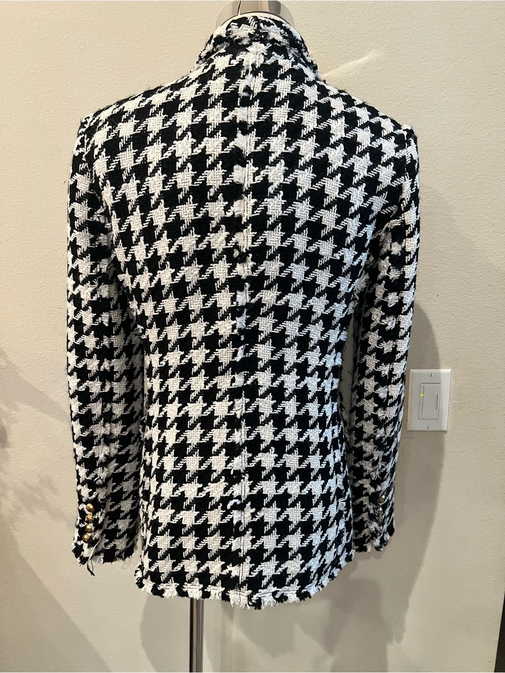 Zara Black & White Houndstooth Double-Breasted Blazer Size Small Gold Buttons - Picture 5 of 6